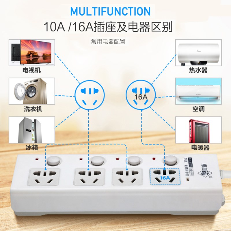 空调插座电磁炉热水器专用10A转16A大功率4000W插排插.板接拖线板