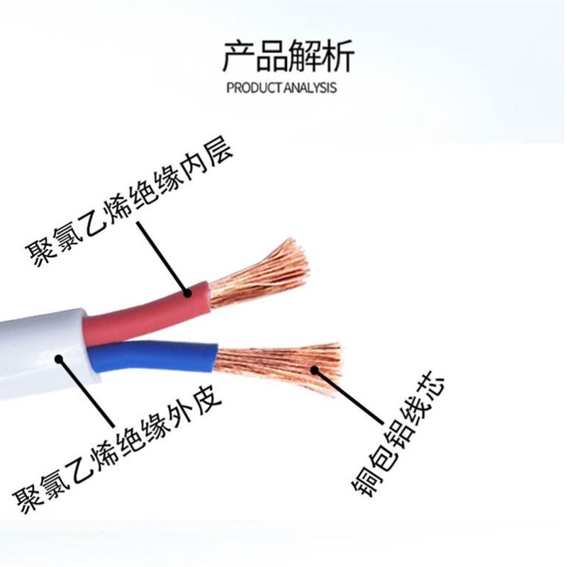 两芯护导线灯线软线粗电r源双芯电线白色双股灯线副导线双芯软线