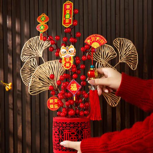 新年装饰品摆件过年客厅发财果福桶2024龙年春节元旦玄关氛围布置
