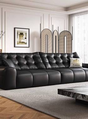 直销直排复古沙发家用现代客厅高端大平层大黑熊黑色真皮沙发