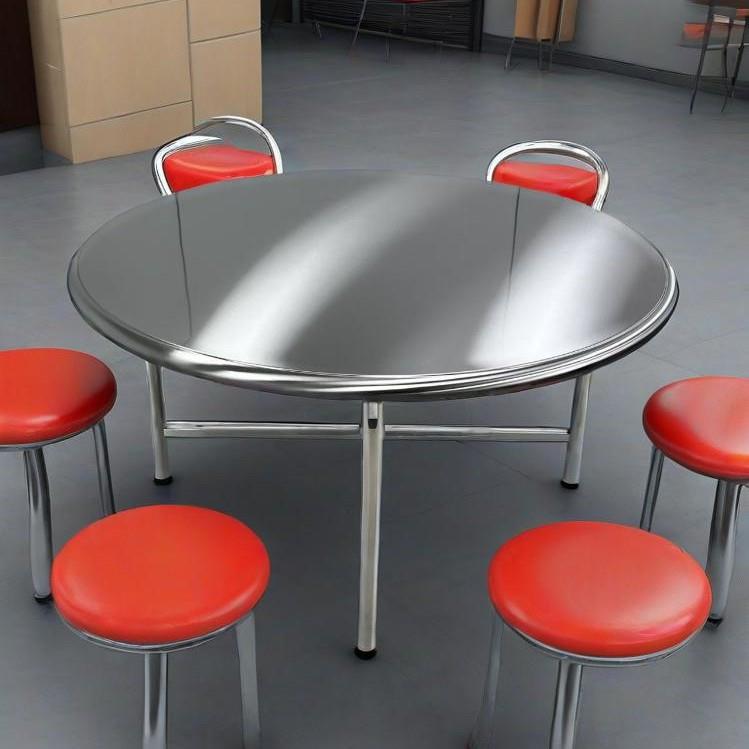 八仙脚不锈钢可折叠桌子商用饭店带转盘大排档不锈钢双层圆形餐桌