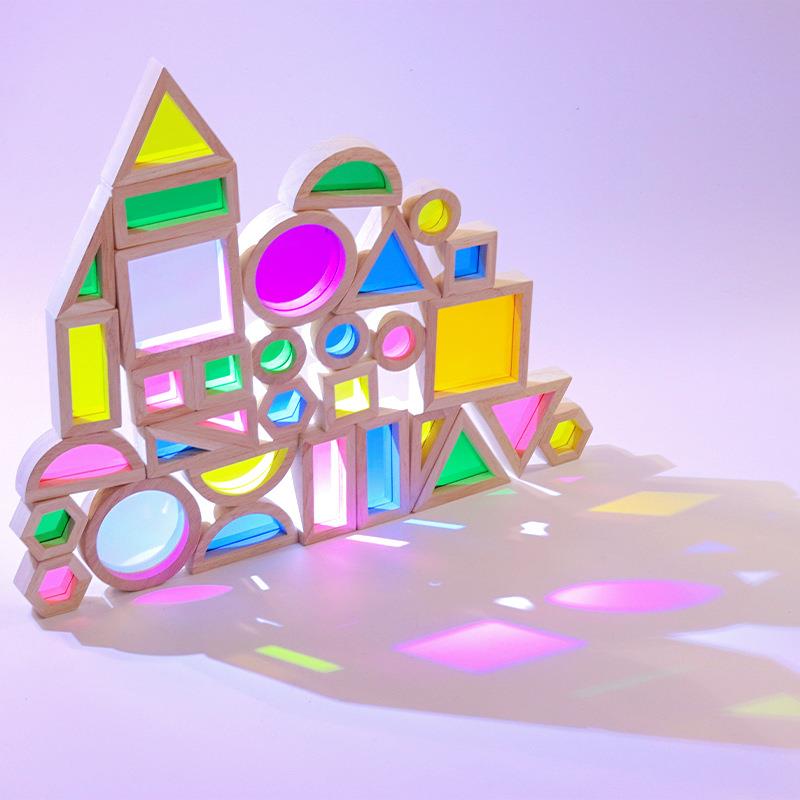 变色幻彩大颗粒儿童亚克力彩虹积木拼插宝宝创意搭建玩具透明透光