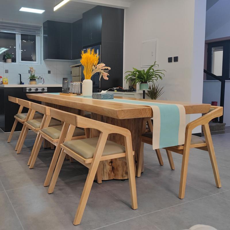 现代简约家用实木餐桌椅组合全实木功夫泡茶桌原木客厅大板长条桌