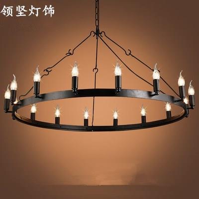 美式乡村复古工业Loft餐厅12头圆桌圆环蜡烛吊灯武士铁艺大吊灯