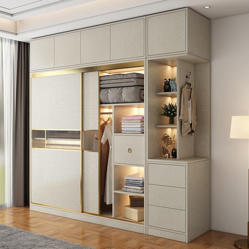 实木生态板衣柜轻奢推拉门成人移门大衣橱家用卧室现代简约奶油风