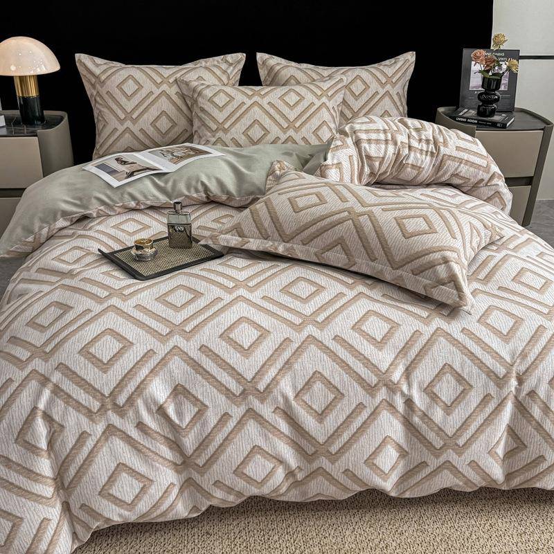 原棉磨毛轻奢床上四件套秋冬季纯棉保暖被套床单床笠a类三件套