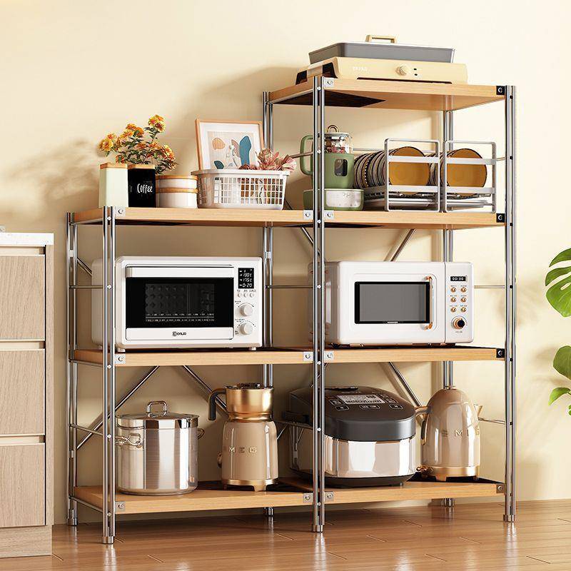 日式厨房置物架落地式烤箱架子微波炉多层隔板收纳简约餐厅置物柜