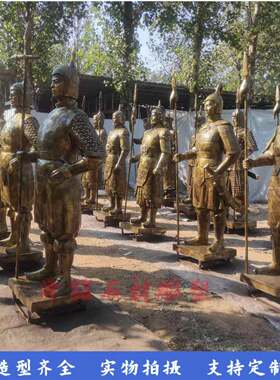 现货古代士兵雕塑玻璃钢仿铜侍卫蒙古武士古代人物小区房地产摆件