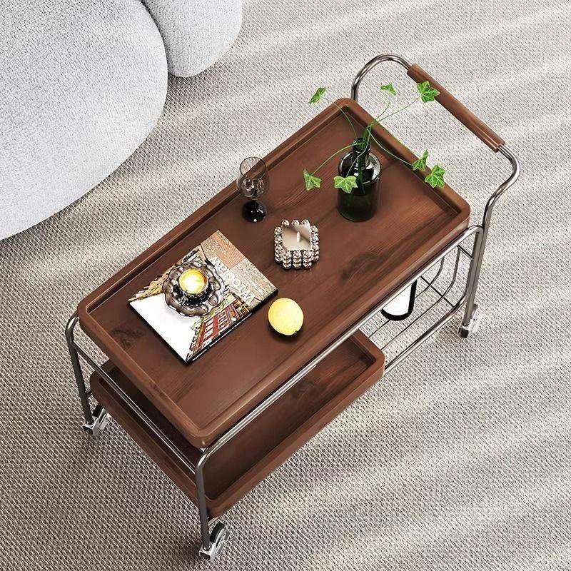 移动边几带轮小推车创意小茶几奶油风床头柜家用中古实木沙发边几