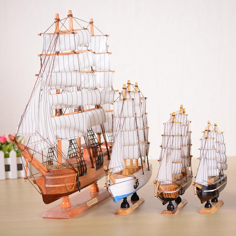 创意木质50cm帆船模型地中海风格家居装饰摆件工艺船一帆风顺