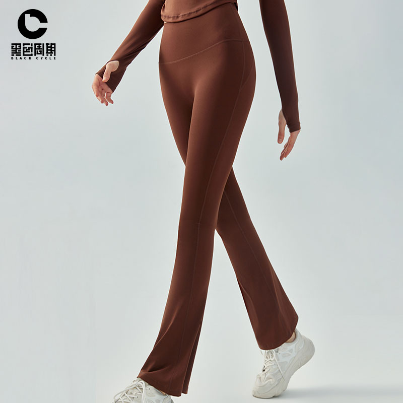 黑色周期瑜伽喇叭裤高腰美臀休闲微喇健身长裤弹力显瘦紧身阔腿裤