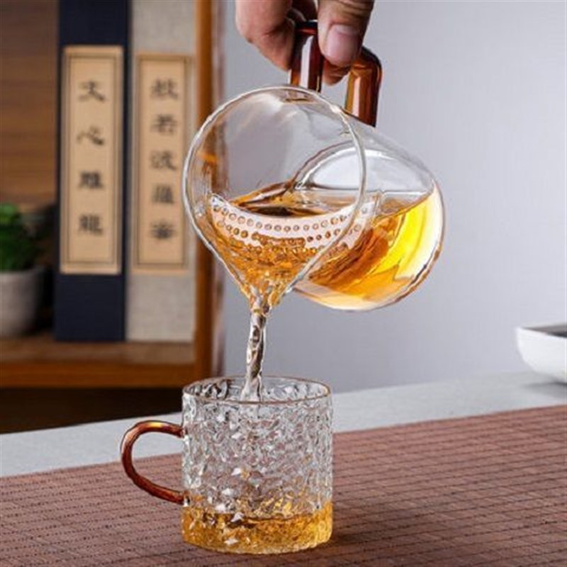 玻璃杯月牙茶水分离公道杯过滤茶漏一体绿茶杯茶具自带滤网公道杯