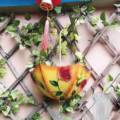 北欧复古铁艺壁挂式花盆创意半边雨伞壁挂墙绿萝植物悬挂墙面装饰