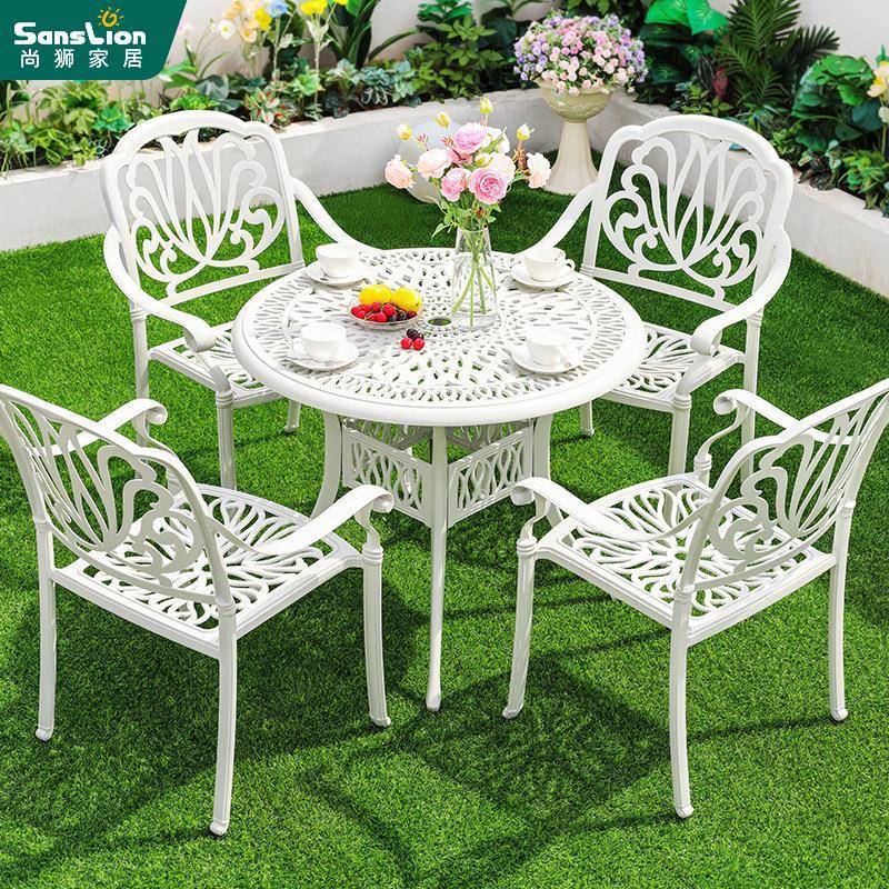 户外桌椅麻白色阳台小桌椅奶茶店咖啡厅餐桌椅商业街外摆桌椅