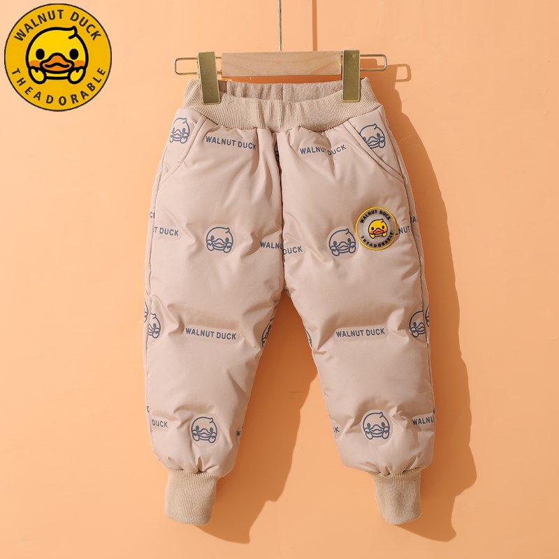 小黄鸭童装儿童羽绒服男童冬装加绒棉裤女童秋冬季滑雪裤保暖裤子