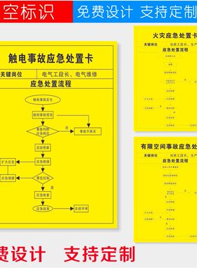 应急处置卡处理流程图火灾触电危险化学品泄漏有限空间机械标识牌