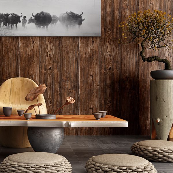 墙纸非自粘无胶不带背胶刷胶家用仿木纹木头木板原木色3d立体壁纸