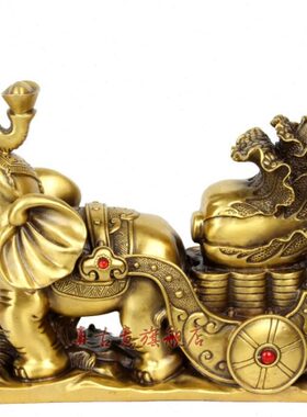 真古意 大象摆件黄铜大象拉白菜摆件吸水吉祥象家居装饰品摆件