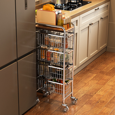 厨房夹缝置物架落地抽屉式果蔬小推车菜篮子冰箱旁缝隙多层收纳架