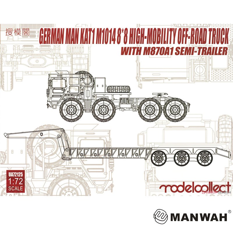 【HY】搜模阁UA72125 曼吉1 M1014越野卡车 M870A1半挂车 1/72