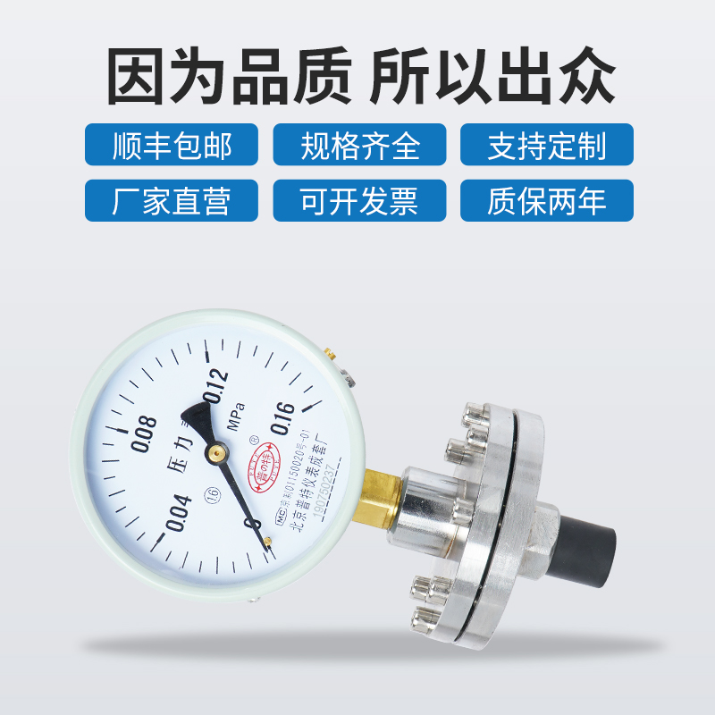YTP-100ML隔膜压力表膜片是隔离液压气压表可衬四氟耐高温抗酸碱