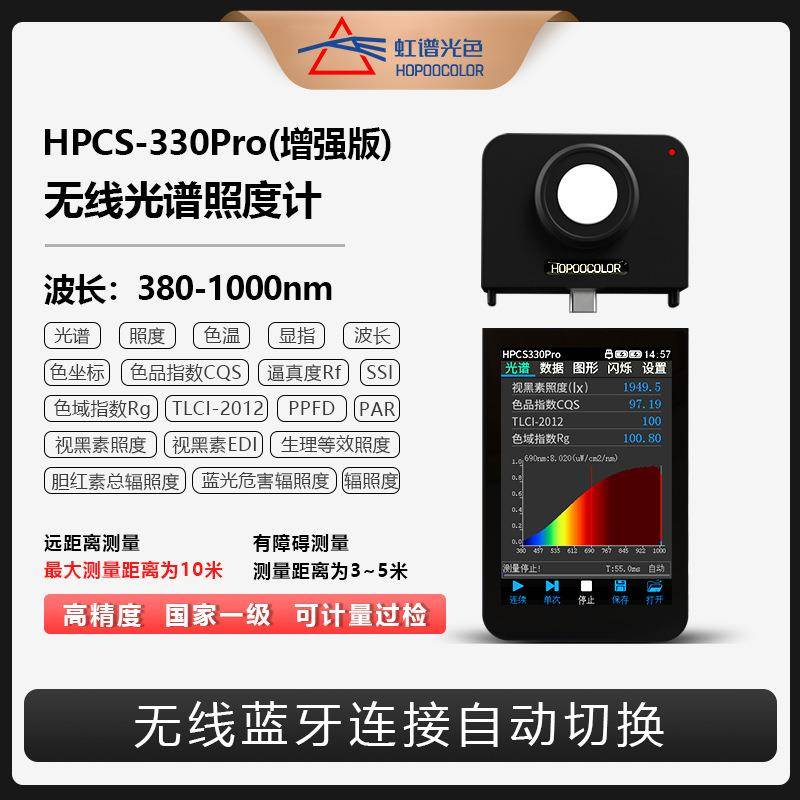 HPCS330Pro无线光谱照度计近红外光谱仪色温波长CQS测试仪TM-30
