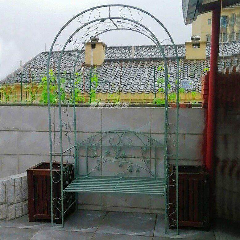 铁艺复古做旧花架阳台拱门带座椅爬藤架户外花园月季攀爬拱形架子