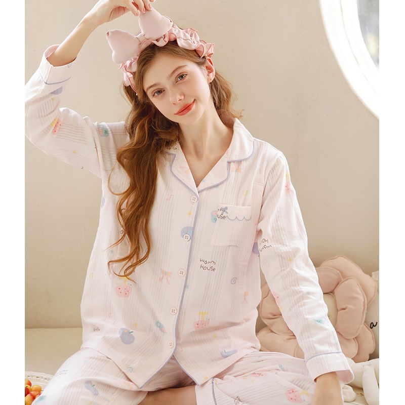 家时光月子服夏季薄款产后纯棉纱布吸汗孕妇哺乳睡衣女产妇家居服