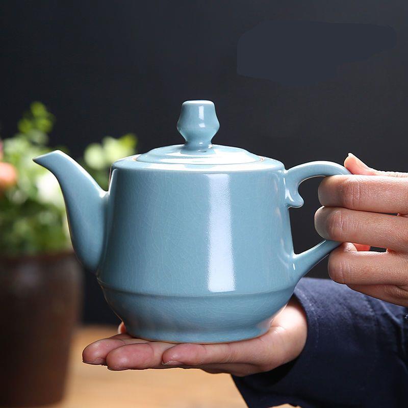 汝窑茶壶过滤网内置陶瓷大号开片可养单壶茶具红茶泡茶器配干泡盘