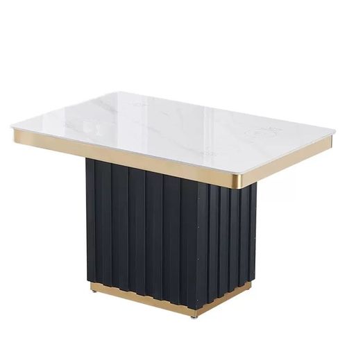 轻奢岩板加厚钛金铝合金包边理石纹长方形单桌面防水不锈钢餐台面