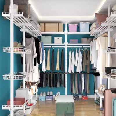 加粗38管径顶天立地落地卧室阳台免打孔伸缩置物架简易衣柜挂衣架