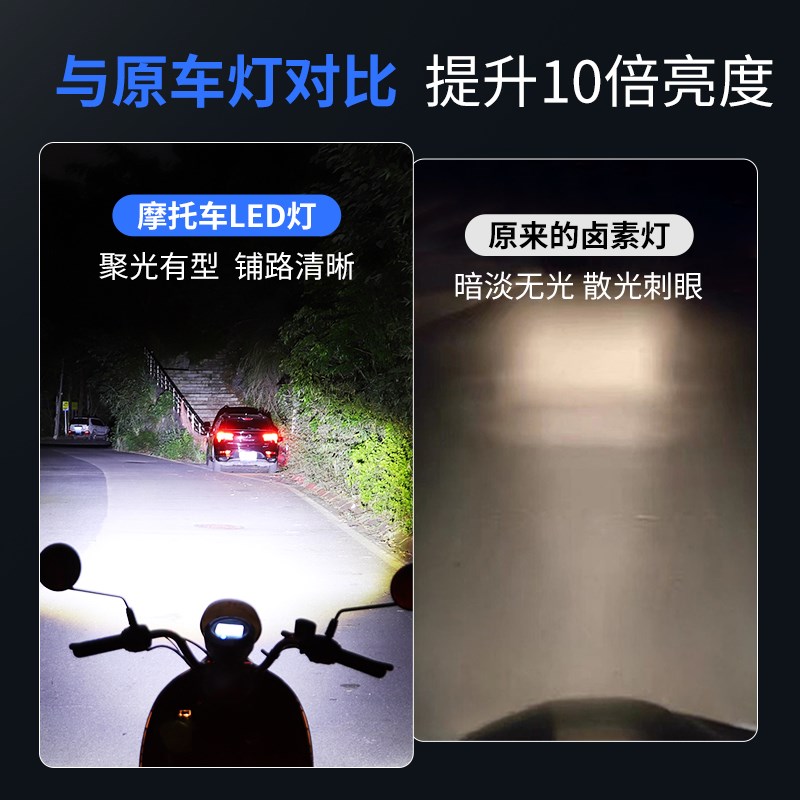 小龟王电动车LED透镜大灯改装配件远光近光一体灯泡超亮强光双爪