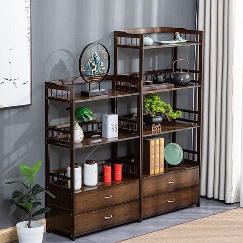 新中式博古架实木多宝阁茶叶展示柜茶室茶台桌边柜收纳茶具置物架