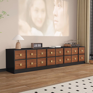 电视柜客厅2025新款实木落地收纳储物柜一体中古风电视机柜小户型