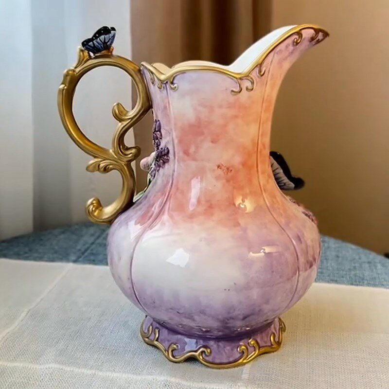 陶瓷大号水合蝴蝶水罐鲜花花瓶装可百客厅餐厅酒柜玄关装饰摆件