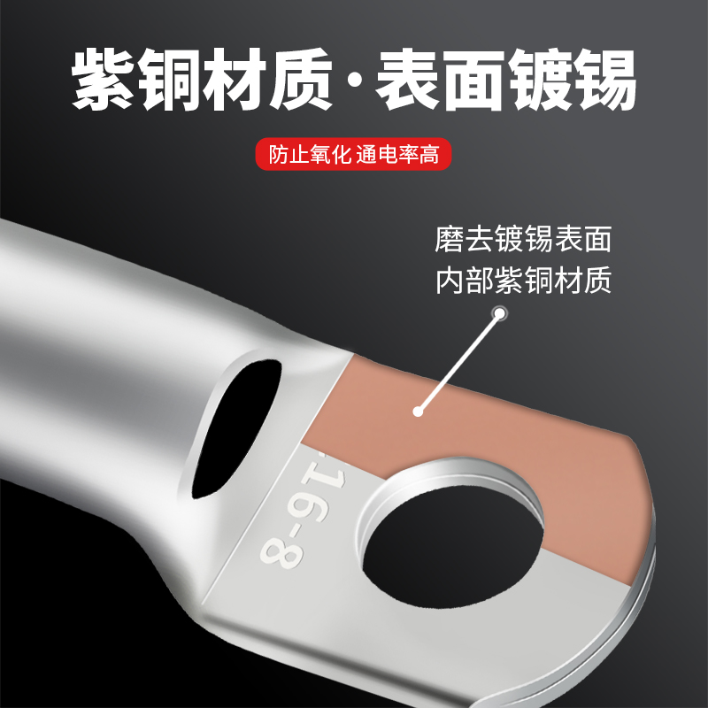 国标紫铜镀锡A级SC窥口铜鼻接线端子线鼻C子6/10/16/25/35平方线