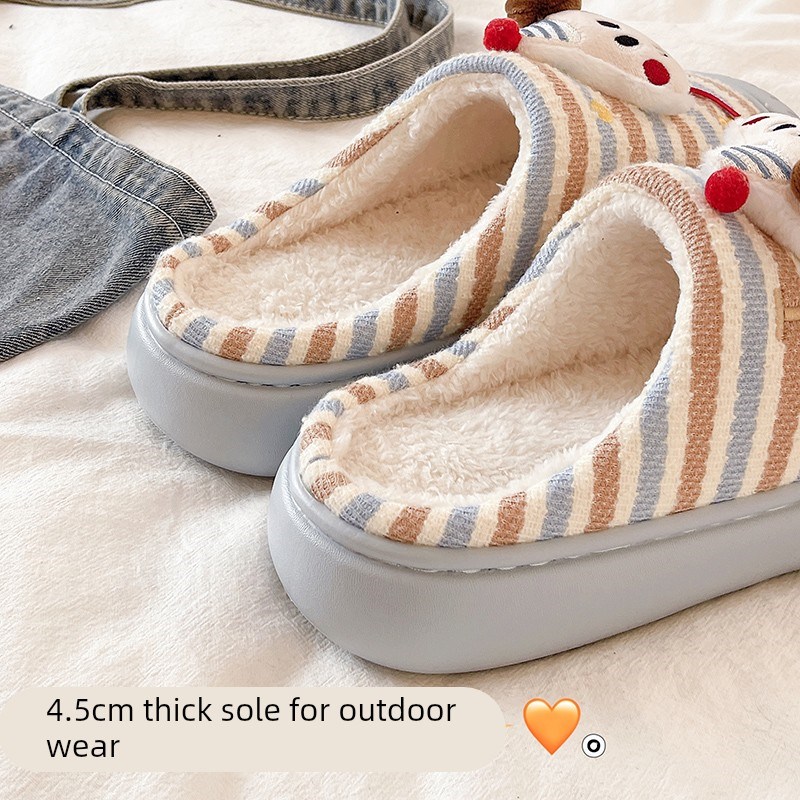 可爱毛毛棉拖鞋女士冬季2025新款室内居家防滑软W底保暖月子鞋