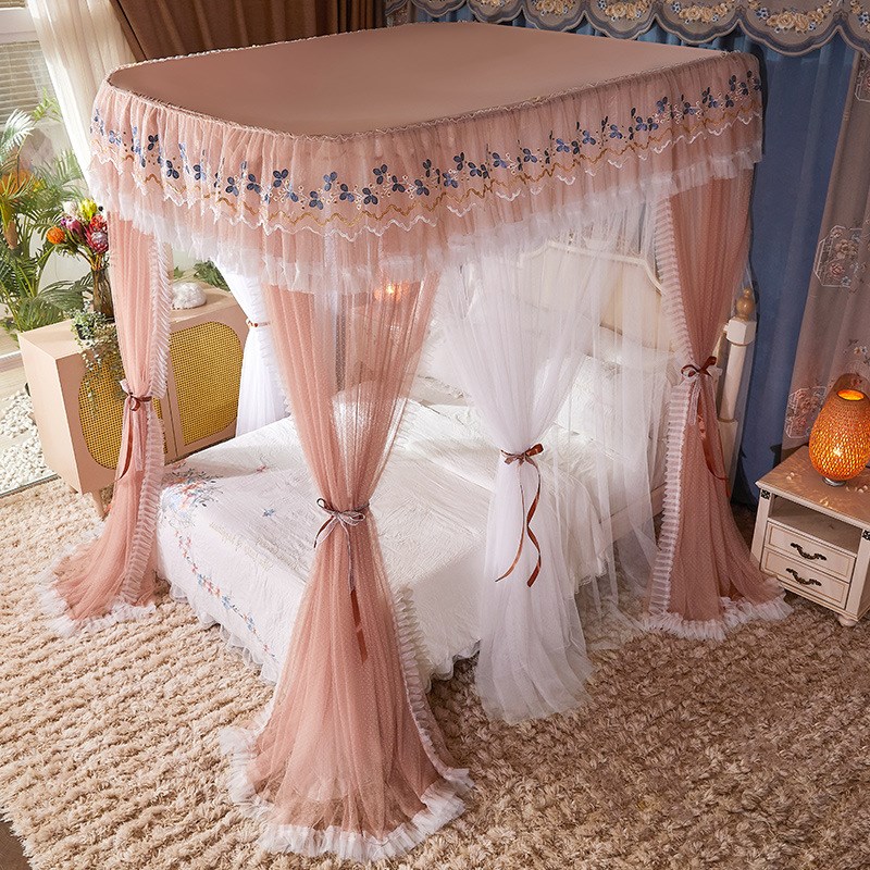 豪华双轨双层纱拉幕式蚊s帐带防尘顶遮光床幔导轨落地方帐挡空调