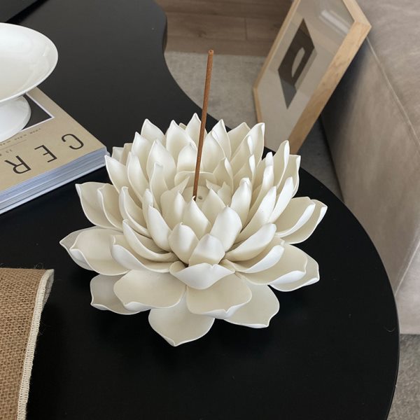 纯手工莲花香座香插陶瓷新中式香托工艺品摆件家居民宿样板间软装