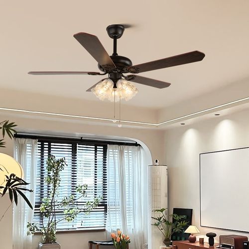 中古餐厅风扇吊灯家用客厅电扇一体灯K变频静音复古木叶吊扇灯