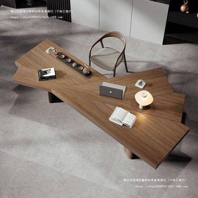 实木办公桌椅组合简约商务极简老板桌书桌电脑桌茶桌一体两用实用