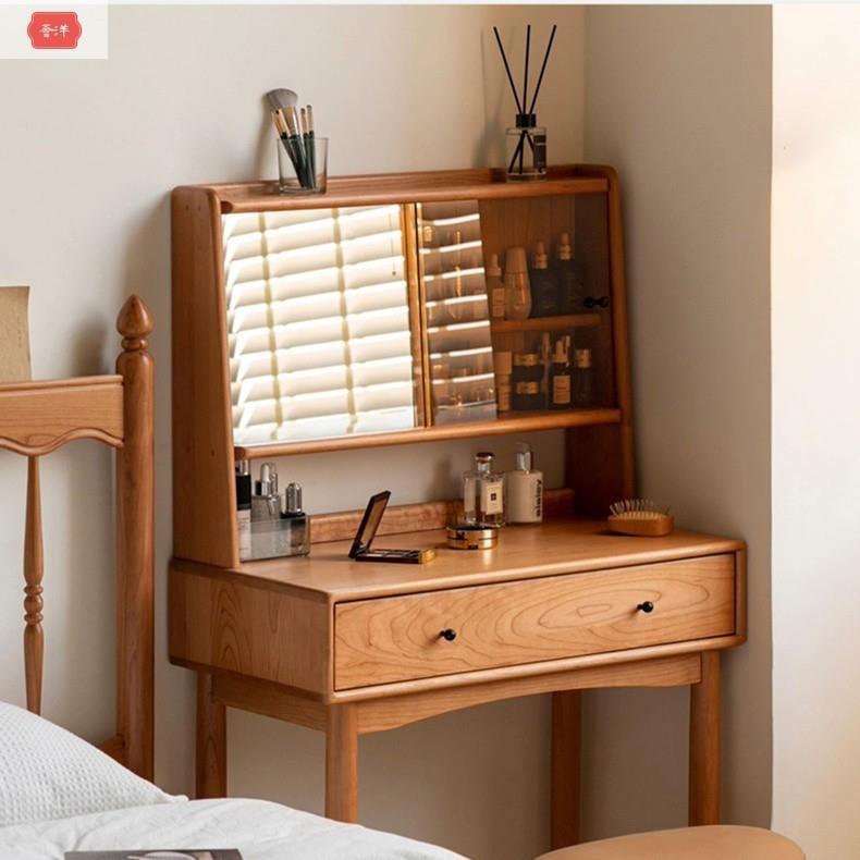 樱桃木全实木化妆桌小户型卧室小型日式复古多功能收纳樱音梳妆台