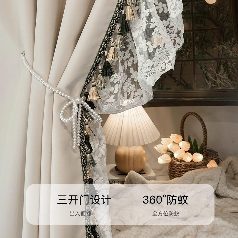 复古法式学生床帘U型轨道宿舍上下铺寝室遮光床帘蚊帐一体式