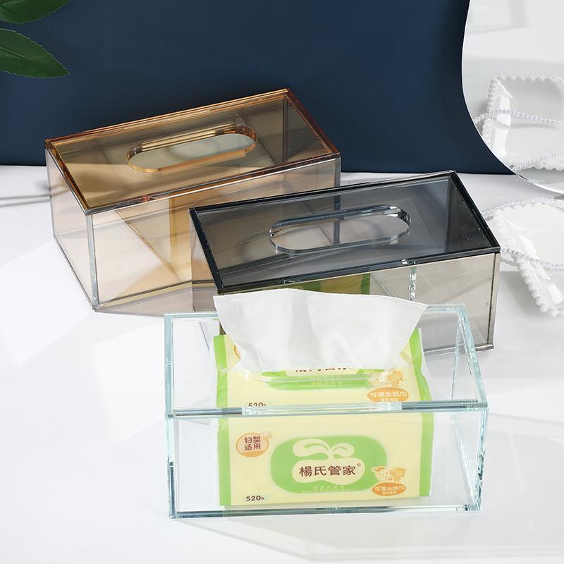 家用水晶玻璃抽纸盒北欧轻奢客厅桌面纸巾收纳盒透明可视纸巾盒