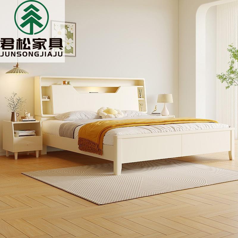白色实木床工厂直销现代简约1.5米北欧轻奢主卧1.8米双人储物婚床