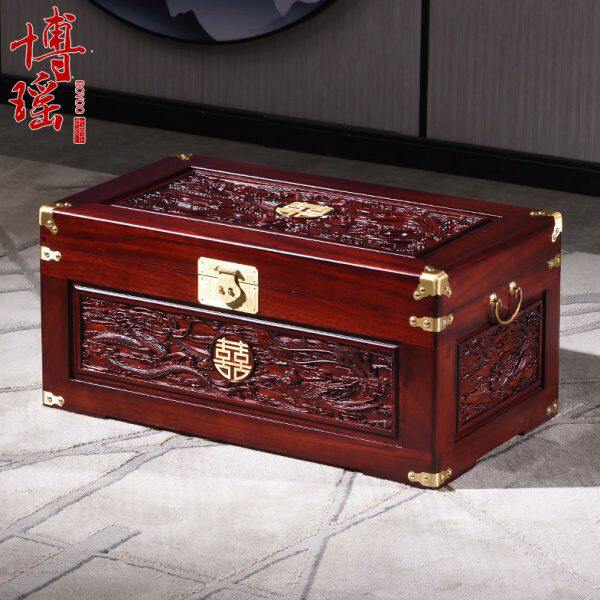 香樟木箱子龙凤铜喜中式陪嫁婚嫁箱结婚整板字画收纳全实木衣箱