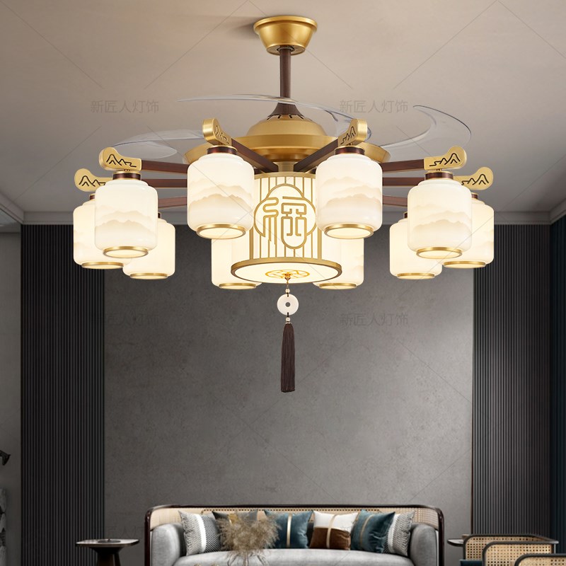 新中式客厅吊灯全铜实木中国风别墅主灯禅L意朝下自建房大厅灯新