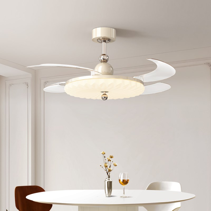 法式奶油风餐厅风扇灯2025年新款卧室隐形静音风扇吊灯Z电扇一体
