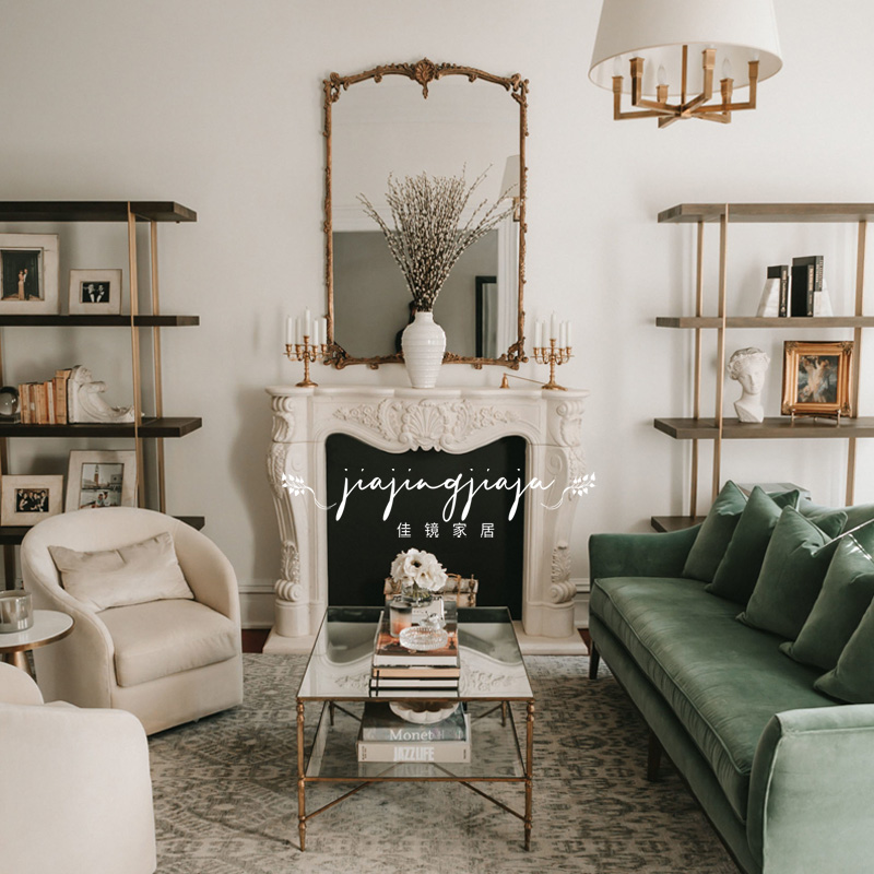 法式复古欧式化妆镜化妆台t壁炉镜子家用洗手间浴室镜防雾智能大