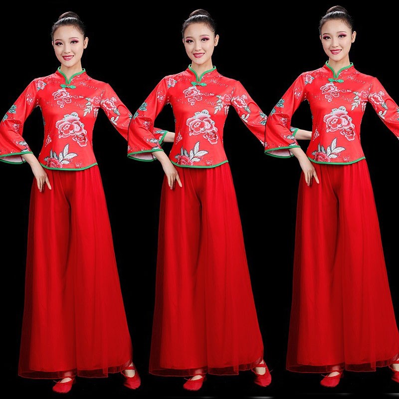 女成人古典舞蹈服广场舞秧歌表演服雨中花咏荷茉莉花扇子伞舞演出